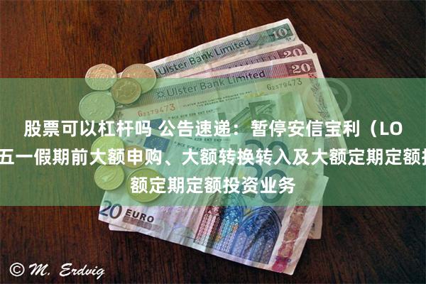 股票可以杠杆吗 公告速递：暂停安信宝利（LOF）基金五一假期前大额申购、大额转换转入及大额定期定额投资业务
